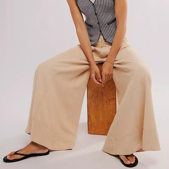 Free People Cream Wide Leg Pants - Picture 5 of 11